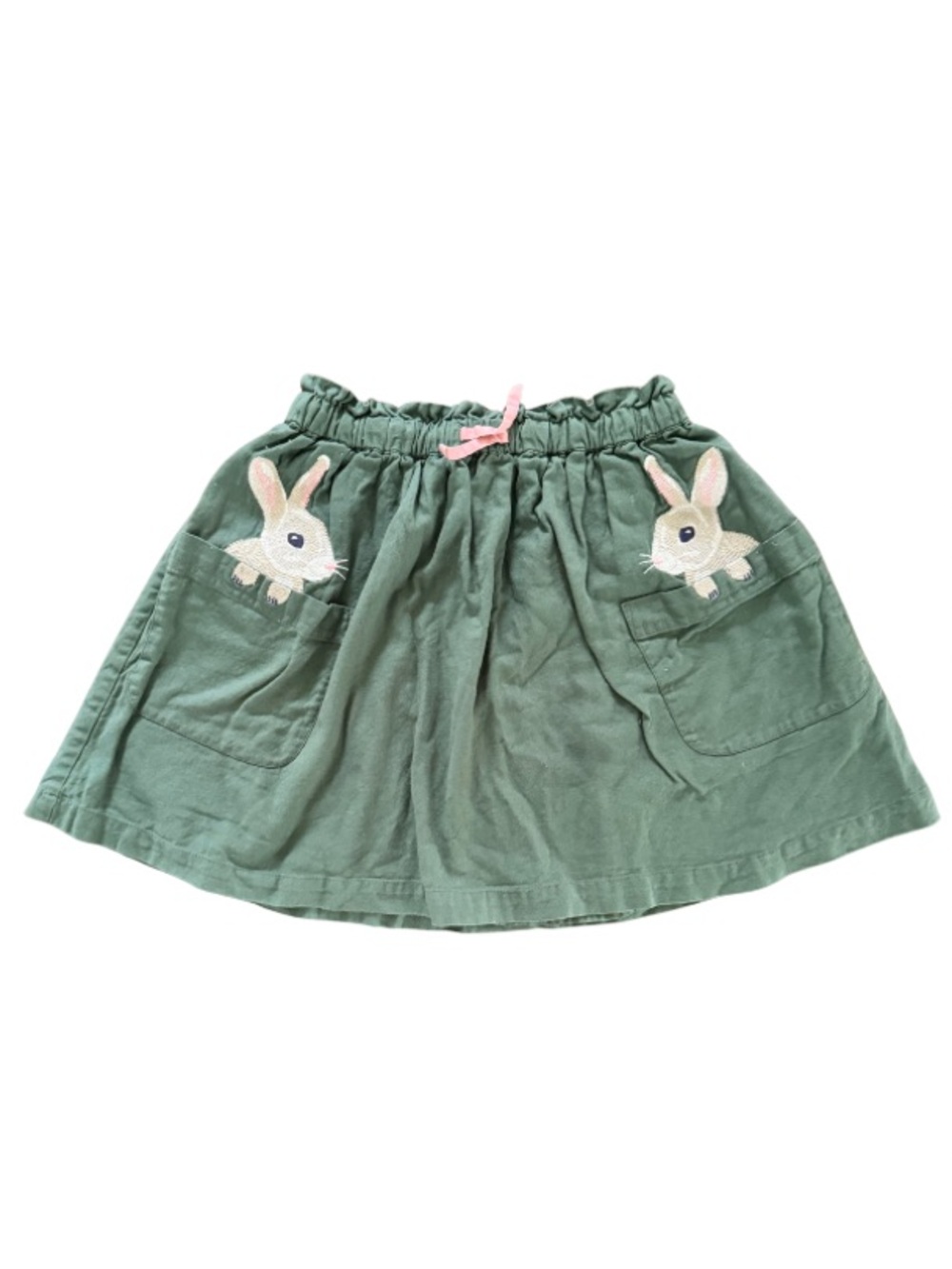 Mini Boden Girls 8-9Y Green Bunny Appliqué Pocket Skirt